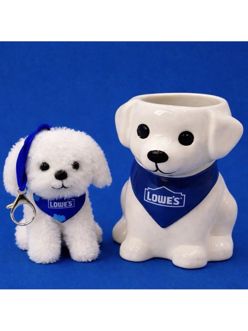Lowe's Mini White Dog Ceramic Succulent Holder & Plush Keychain Set LIMITED ED🐾